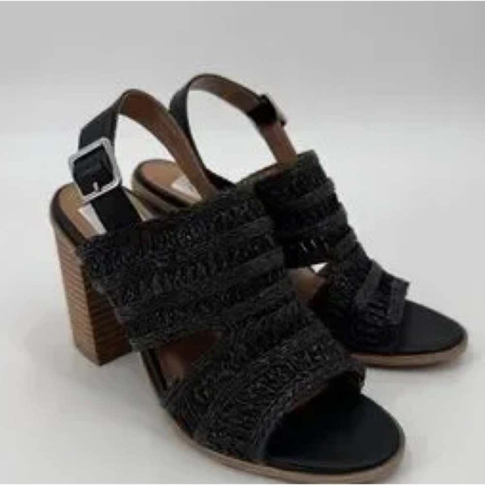 DV Dolce Vita Rian Black Woven Mule Block Heel Sandals